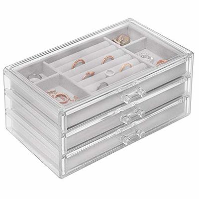 Frebeauty Earring Organizer Tray with Clear Lid,PU Drawer Inserts,64 Slots  Large Storage Box,Jewelry Display Storage Case Jewelry Showcase with Lock