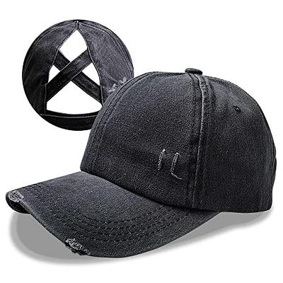 Classic Plain Criss Cross Ponytail Baseball Cap for Men and Women,  Adjustable Velcro Strap Cotton Distressed Dad Hat (Black) - Yahoo Shopping
