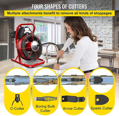 VEVOR Drain Cleaner Machine 75ft x 1/2 in, Drain Cleaning Machines 370W Drain Auger for 1 inch to 4 inch Pipes Electric Drain Snake Drill, Red