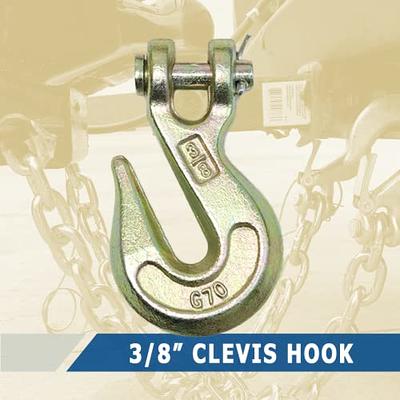 2 Pack Heavy Duty 3/8 inch Weld On Grab Hook, Grade 70 Clevis Chain Hook for Trailer, Truck, Rigging, Flatbed, Tractors, Loader Bucket, Tie Down (2)