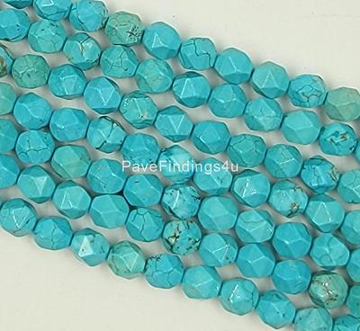 Faceted Natural Blue Sandstone Gemstone Round Loose Beads on a