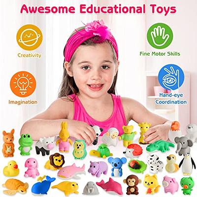 100 Pack Pencil Erasers Animal Erasers for Kids Puzzle Erasers 3D Mini