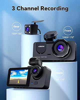 3 Channel Dash Cam Front and Rear Inside,1080P Full HD 170 Deg Wide Angle  Dashboard Camera,2.0 inch IPS Screen,Built in IR Night Vision,G-Sensor,Loop