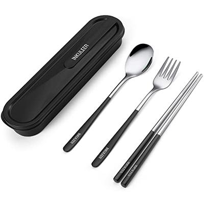Portable Travel Reusable Utensils Silverware with Case Travel Camping  Cutlery set Chopsticks and Straw Flatware Stainless steel Travel Utensil  set (Black) U