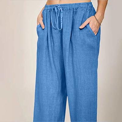 Palazzo Pants for Women Petite Plus Size Womens Solid Cotton Pocket Elastic  Waist Loose Trousers Pants Green Yoga