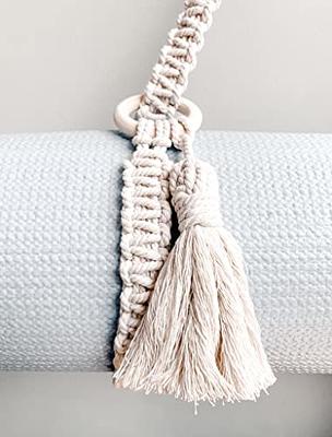 Macrame Yoga Mat Strap With Wooden Bead Tassels and Rings 
