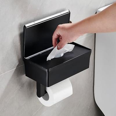 Toilet Paper Holder Stand Black With Shelf Bathroom Wall Mount Stand  Storage