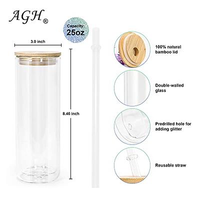 Sky Blue 25oz Glass Tumbler with Bamboo Lid & Straw for Iced Coffee &  Beverages