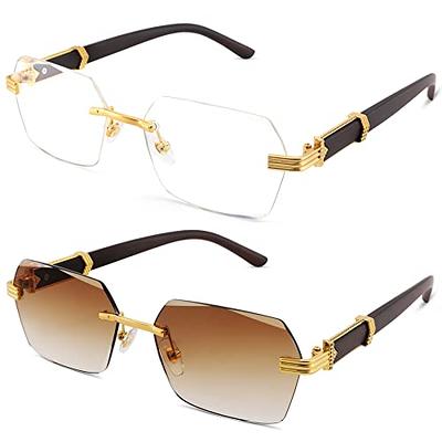 Hycredi Rimless Rectangle Sunglasses Men Women Retro Frameless Square Shade  Y2k Sun Glasses Tinted Eyewear-Gold/Clear+Gold/Brown - Yahoo Shopping