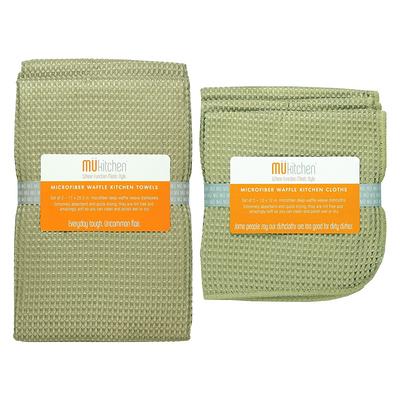 5pk Microfiber Waffle Kitchen Towel And Dish Cloth Set Beige - MU