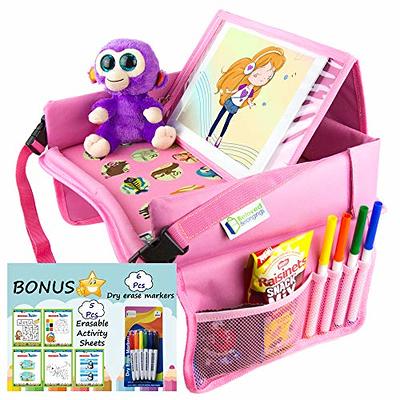 Kids Travel Tray Car Seat Travel Tray Toddler Travel Essentials Activity  Tray Table Travel Organizer Waterproof Surface Dry Erase Board Gray 