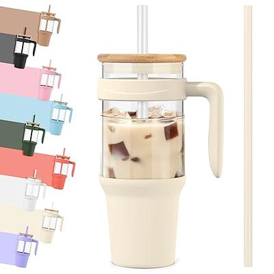 Spurtar Glass Cups with Lids and Straws, 24 Oz 4 Pack Iced Coffee
