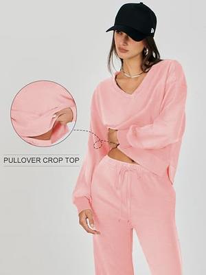 Women's Long Sleeved Casual Pullover Short Top Broadleg Pants Two