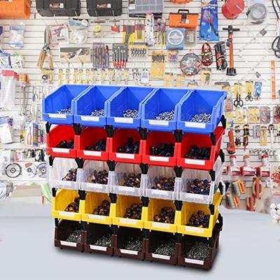 AERCANA Shop Stackable Organizer Bins Parts Bin Shelf Storage Bin Garage  storage bins(Red,Pack of 12)