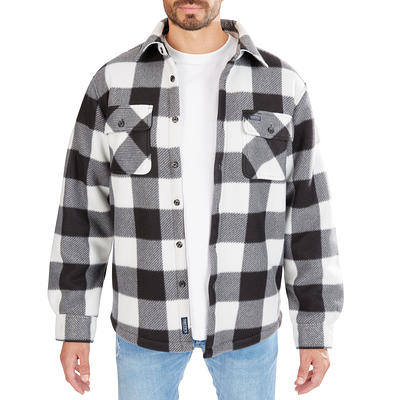 Smith's Workwear Sherpa-Lined Plaid Fleece Shirt Jacket in White