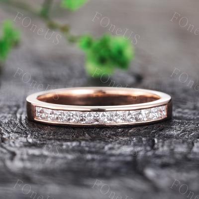 Unique Moissanite Wedding Band Princess Cut Half Eternity Rose Gold Channel  Set Stackable Ring Bridal Promise Gift For Her - Yahoo Shopping