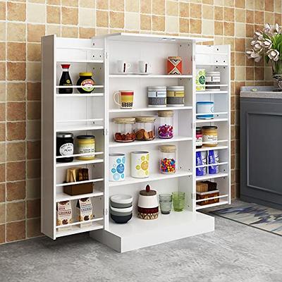 FOTOSOK Kitchen Pantry Storage Cabinet, Tall Cabinet with Rattan