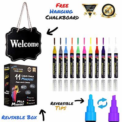 Kassa Chisel and Bullet Dual Tip Marking Pen, 10-Pack Erasable Neon  Multicolor Liquid Chalk Markers, for Chalkboard, Windows, Glass or Mirrors,  Non-Toxic Washable Markers with Reversible Dual Tip