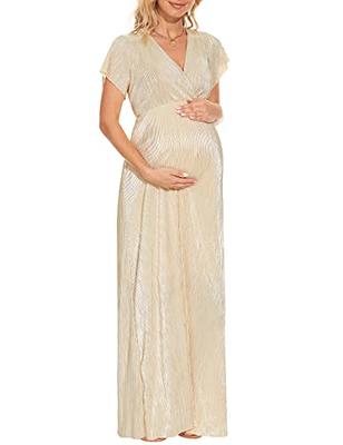 SWOMOG Women 3 in 1 Delivery/Labor/Nursing Nightgown Short Sleeve Pleated  Maternity Sleepwear for Breastfeeding