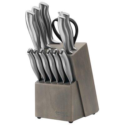 Aoibox 19-Piece Stainless Steel Kitchen Knife Set with Wooden Knife Block, Silver