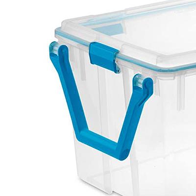 Sterilite 20 Qt Gasket Box, Stackable Storage Bin with Latching Lid and  Tight Seal Plastic Container to Organize Basement, Clear Base and Lid,  12-Pack