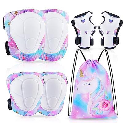 Bienbee Knee Pads for Kids，7pcs Unicorn Kids Knee Pads and Elbow Pads Set  Wrist Guards for Girls Boys Protective Gear Set with Bag for Roller Skating  Inline Skates Skateboard Cycling Rainbow 