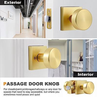 Gold-Interior Lock Passage Door-Knob - Brushed Brass Handles for Hall Closet