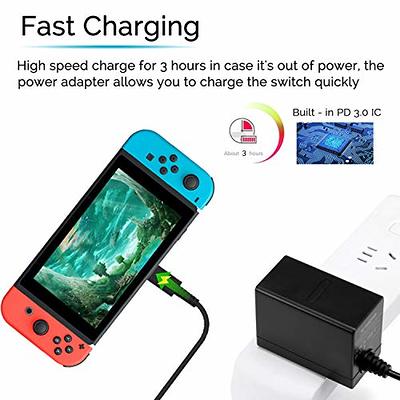 Switch Charger for Nintendo Switch and Switch Lite Charger, AC Power Supply  Adapter Compatible with Nintendo Switch 15V/2.6A Support TV Mode Fast