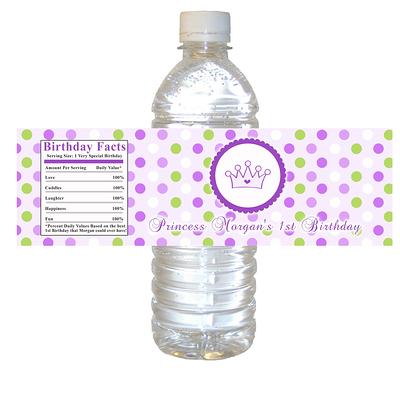 Pink princess crown chic girls baby shower custom water bottle label