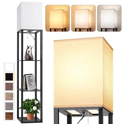 Floor Lamp with Shelves for Living Room, Shelf Floor Lamp with 3 CCT LED  Bulb, Corner Display Standing Column Lamp Etagere Organizer Tower  Nightstand with White Linen Shade for Bedroom, Office 