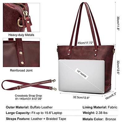 Premium Leather Large Zip Tote with Laptop Pocket