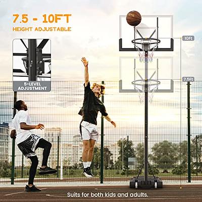 7.5-10 ft Basketball Hoop System Height Adjustable Portable Backboard Adult  Kids