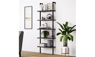 BYBLIGHT 56.5 in. White Wood 5-Shelf Ladder Bookcase Modern