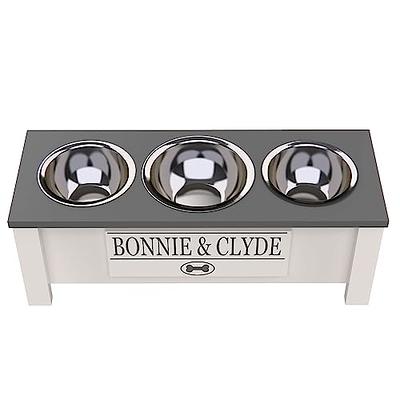 Personalized Elevated Dog Bowl Stand with Internal Storage - Grey