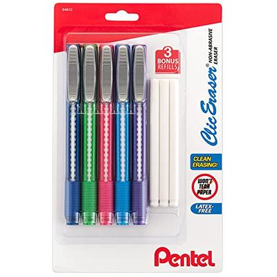Pentel Clic Eraser, Retractable Eraser Pen Style Grip - Pack of 5