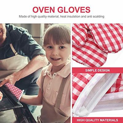 DOITOOL 2Pcs Kids Oven Mitts for Children Play Kitchen, Microwave Oven  Gloves Kitchen Baking Mitts, Red Checkered Heat Resistant Kitchen Mitts for