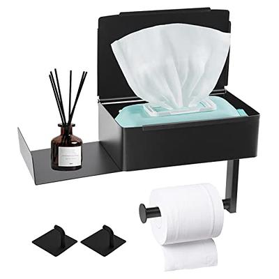 Black Toilet Paper Holder With Shelf Box And Storage For Bathroom Phone Rack