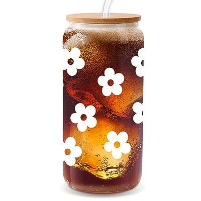  Coolife Floral Iced Coffee Cup, 16oz Drinking Glass