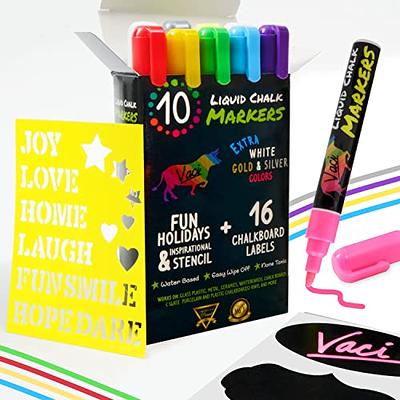 Kassa Liquid Chalk Markers (8 Pack) - Metallic Colors - Erasable Chalkboard Pens for Blackboard Glass Mirrors - Reversible Dual Tip