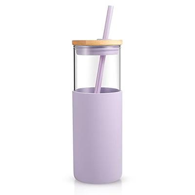 24 Oz Glass Tumbler with Straw and Bamboo Lid,Iced Coffee Cup Tumbler with  Silic