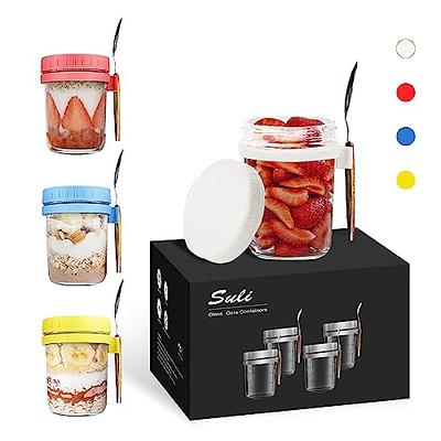 Suli Overnight Oats Container with Lid and Spoon, Recipe, 16 oz Glass  Overnight Oats Jars, Wide Mouth Airtight Mason Jars, Milk Vegetable and  Fruit