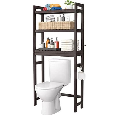 Simple Trending Over The Toilet Storage Rack with Toilet Paper Holder，Metal  3 Tier Bathroom Organizer Shelf with 2 Hooks,White