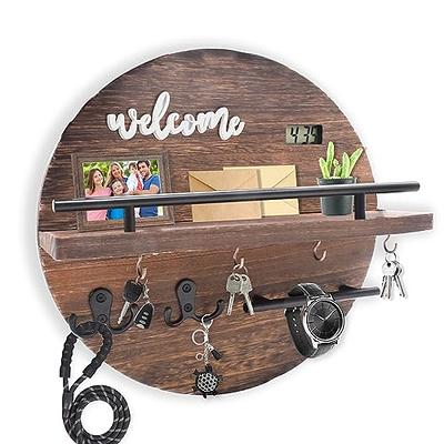 Naumoo Wooden Key Holder for Wall with Shelf, 4 Double Key Hooks (Black)