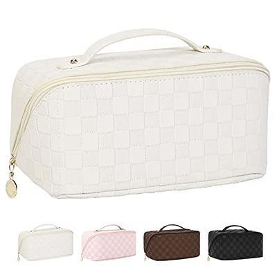  ALEXTINA Large Capacity Travel Cosmetic Bag - Portable Makeup  Bags for Women Travel Toiletry Bag Waterproof Leather Checkered Makeup  Organizer Bag, Roomy Cosmetic Bag for Women and Girls, Black : Beauty