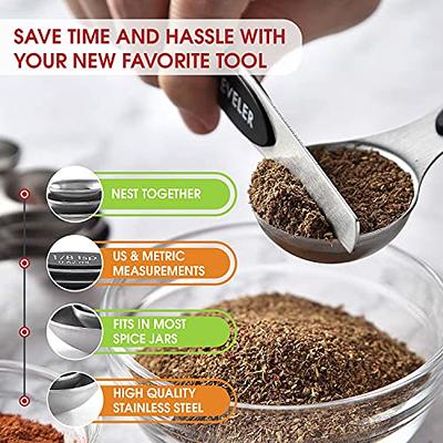 Spring Chef Heavy Duty Stainless Steel Metal Measuring Spoons Set for Dry  or Liquid, Fits in Spice Jar, Set of 7 Including Leveler