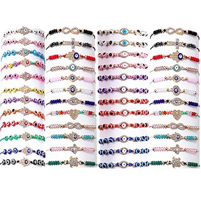 DE OJO 24 PCS COLORFUL EVIL EYE BEADED BRACELETS HAMSA HANDMADE