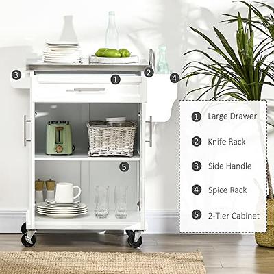 HOMCOM 27 Rolling Kitchen Island Cart with Drawer and Glass Door