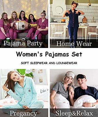 SWOMOG Women Pajama Sets Two-Piece Nightwear Short Sleeve Sleepwear Button  Down Pj Lounge Sets with Long Pants