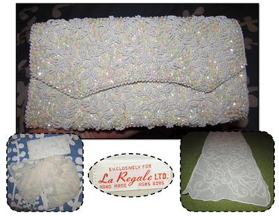 La Regale White Satin Pearl Beaded Clutch Purse