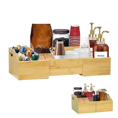 Coffee Station Organizer, Wooden Coffee Bar Accessories Organizer for  Counter, Farmhouse Kcup Coffee Pod Holder Storage Basket with Handle,  Coffee Bar